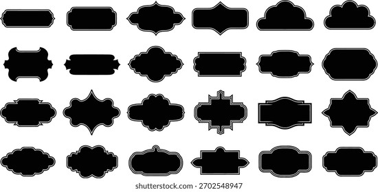 Coleção de diversos quadros grunge pretos e etiquetas com bordas angustiadas, adequado para elementos de design.