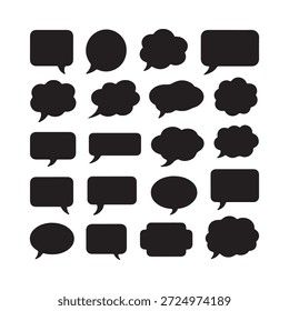 Collection of diverse black speech bubbles and thought balloons in various shapes
