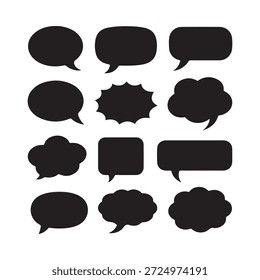 Collection of diverse black speech bubbles and thought balloons on white background