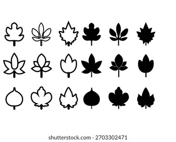 Colección de diversas siluetas de hojas botánicas y Formas de contorno