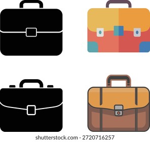 Colección de diversos íconos de maletín que representan negocios, viajes y accesorios profesionales aislados sobre fondo transparente