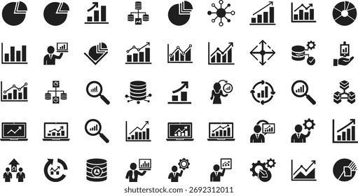 Coleta de gráfico de dados empresariais diversificados e conjunto de ícones de análise