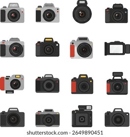 Collection of Diverse Camera Icons DSLR, Flash, and More