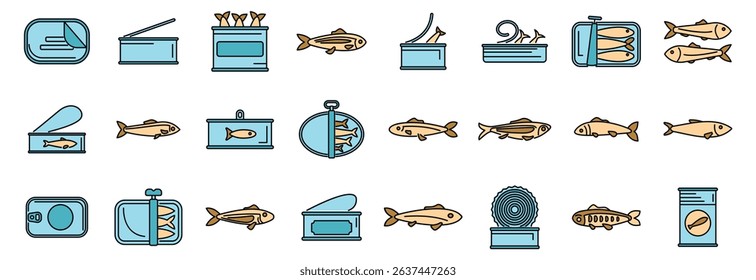 Collection of diverse canned fish icons in a minimalist design