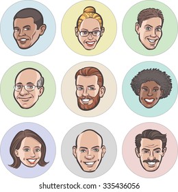 Collection of diverse cartoon vector people faces