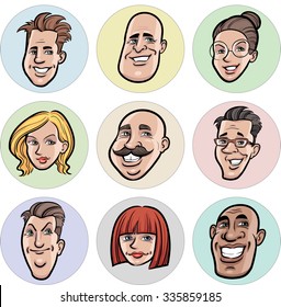Collection of diverse cartoon vector people faces