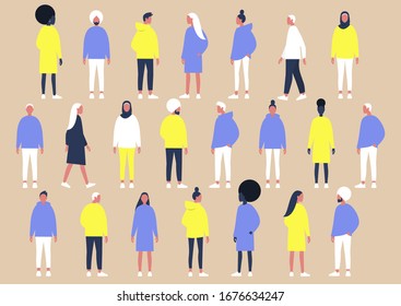 A collection of diverse characters of different gender and ethnicities, flat vector set of people