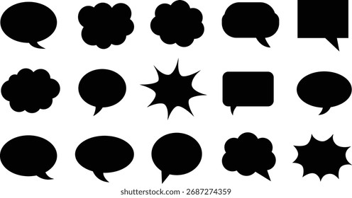 Collection of diverse comic book speech bubbles and thought bubbles in various shapes and styles