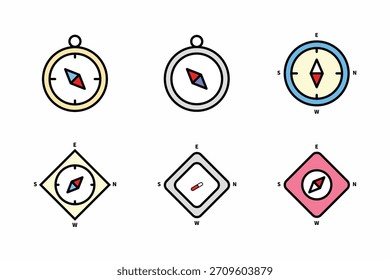 Colección de diversos diseños de brújula rosa que muestran variaciones y direcciones de herramientas de navegación