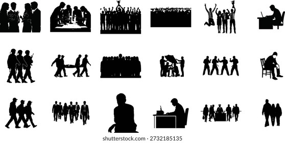 Kollektion von verschiedenen Silhouetten in verschiedenen Einstellungen und Aktionen