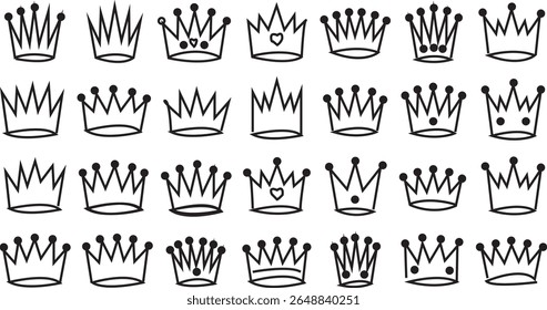 a collection of diverse crown illustrations, each with unique details and style.
