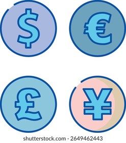 A collection of diverse currency symbols and icons, representing various monetary units and financial concepts, ideal for economic or banking related designs.