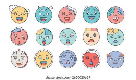 A collection of diverse emoticons representing a wide range of human emotions and expressions
