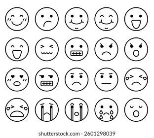 A collection of diverse emotional expression emoji icons