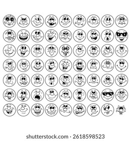 Collection of diverse and expressive line art emoticons