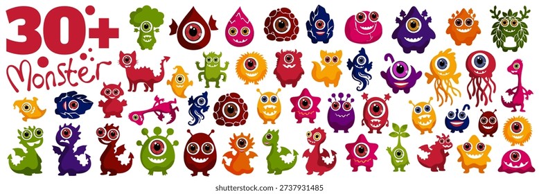 collection of diverse friendly monster characters with different shapes and vibrant colors