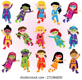 Collection Of Diverse Group Of Superhero Girls, Matching Boy Superheroes In Portfolio