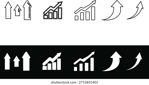 Una colección de diversos íconos de crecimiento y progreso en contorno y estilos sólidos que representan el Vector de tendencias ascendentes
