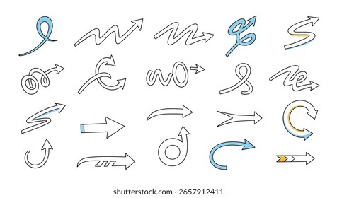 Colección de diversos símbolos de flecha dibujados a mano y Elementos gráficos para proyectos de diseño