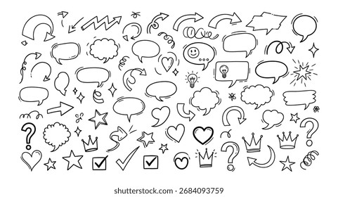 Sammlung von verschiedenen handgezeichneten Doodle-Icons und Formen für das Design.