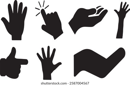 Collection of Diverse Hand Gestures and Positions, hand silhouette vector illustration 