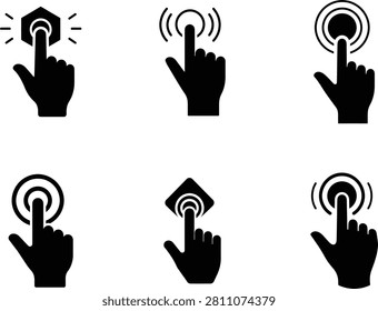 Collection of diverse hand pointer cursor designs with ripple animations ideal for digital interface selection and user interaction concepts.
