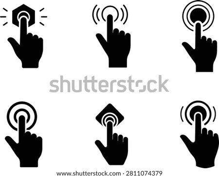 Collection of diverse hand pointer cursor designs with ripple animations ideal for digital interface selection and user interaction concepts.