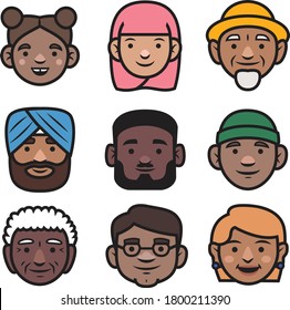 collection of diverse happy faces illustration