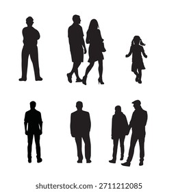 Collection of diverse human silhouettes, including couples, a child, and individuals, presented against a clean white background.