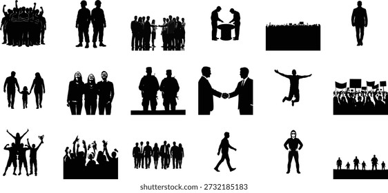 Colección de diversas siluetas humanas en diversas poses y Configuraciones grupales