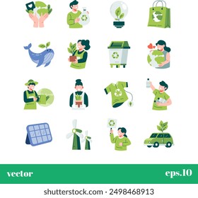 a collection of diverse icons representing sustainable practices and eco friendly initiatives