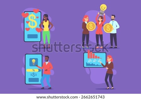 Collection of diverse individuals engaging with digital devices to highlight innovative methods for earning money online