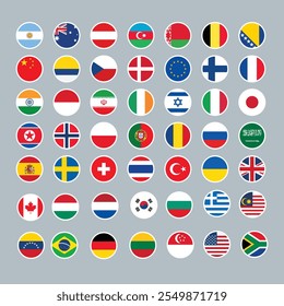 Collection of Diverse International Flags in Circular Icons