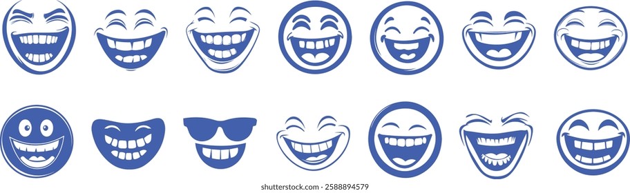 A collection of diverse laughing face icons, expressing joy, humor, and positive emotions