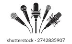 Collection of diverse microphone designs for recording, broadcasting, and vocal performances