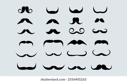 Collection of Diverse Mustache Styles in Black Silhouette Design	
