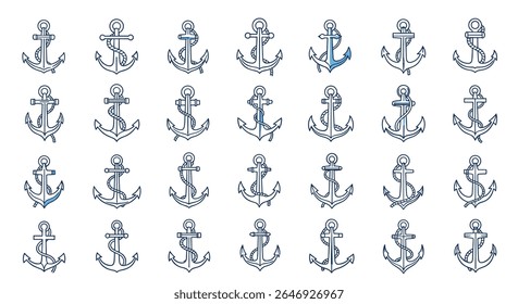 Collection of Diverse Nautical Anchors for Marine Themed Design Projects