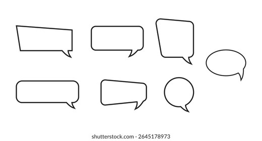 Collection of diverse outline speech bubbles in various shapes and sizes on a white background
