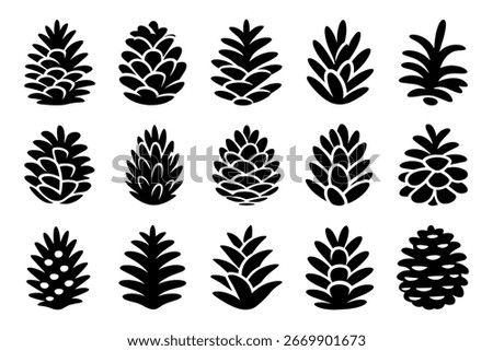 collection of diverse pine cones in silhouette, ideal for nature-themed design