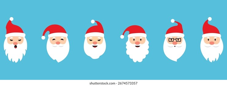 Colección de diversas caras de Santa Claus para proyectos de diseño festivo de vacaciones