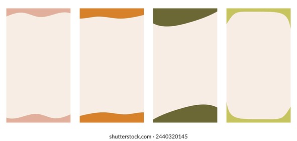 Collection of diverse shapes designed for vertical stories, promo site headers and footers. Decorative frame for imaginative design in a simple vector flat style. Natural Boho color scheme