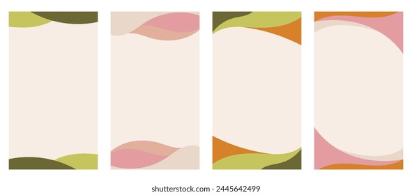 Collection of diverse shapes designed for vertical stories, promo site headers and footers. Decorative border for creative design in a simple vector flat style. Earthy Boho color palette.
