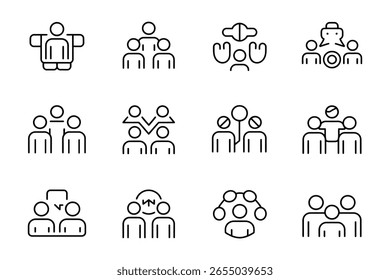A collection of diverse teamwork and human connection icons representing collaboration and community