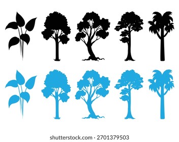 Collection of diverse tree silhouettes