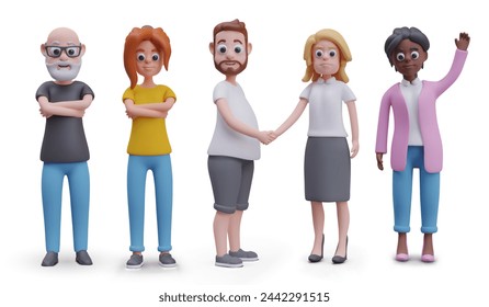 Collection of diverse vector characters in cartoon style. Adult people on white background