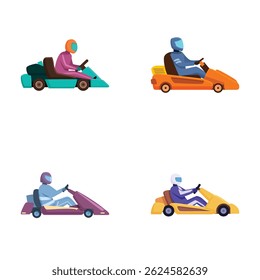 Collection of diverse, vibrant gokart racing illustrations, perfect for sportthemed designs