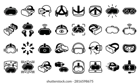 A collection of diverse virtual reality headset icons, showcasing various designs and functionalities for immersive digital experiences.