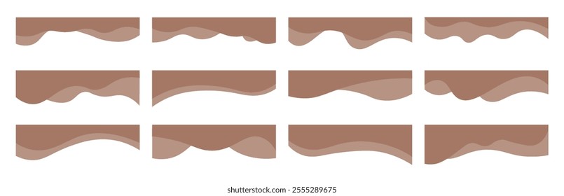 Collection of dividers shape templates. Modern separator header for website and app. Curve lines, wave collection of abstract design element for top and bottom page web site. Mocha Mousse.Vector 