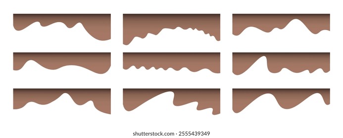 Collection of dividers shape templates. Modern separator header for website and app. Curve lines, wave collection of abstract design element for top and bottom page web site.Mocha Mousse.Vector 