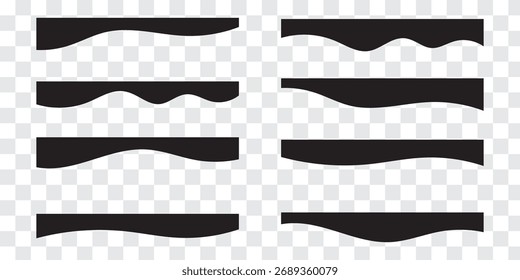 Collection of dividers shape templates. Modern separator header for website and app. Curve lines, wave collection of abstract design element for top and bottom page web site. Black Color Curved shape.